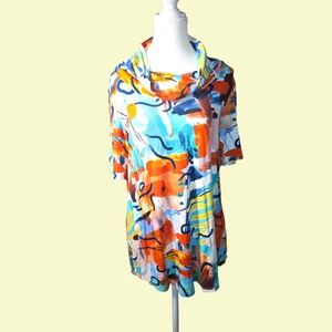 Pure Essence Abstract Print Cowl Neck Top | Made in Canada | Size M